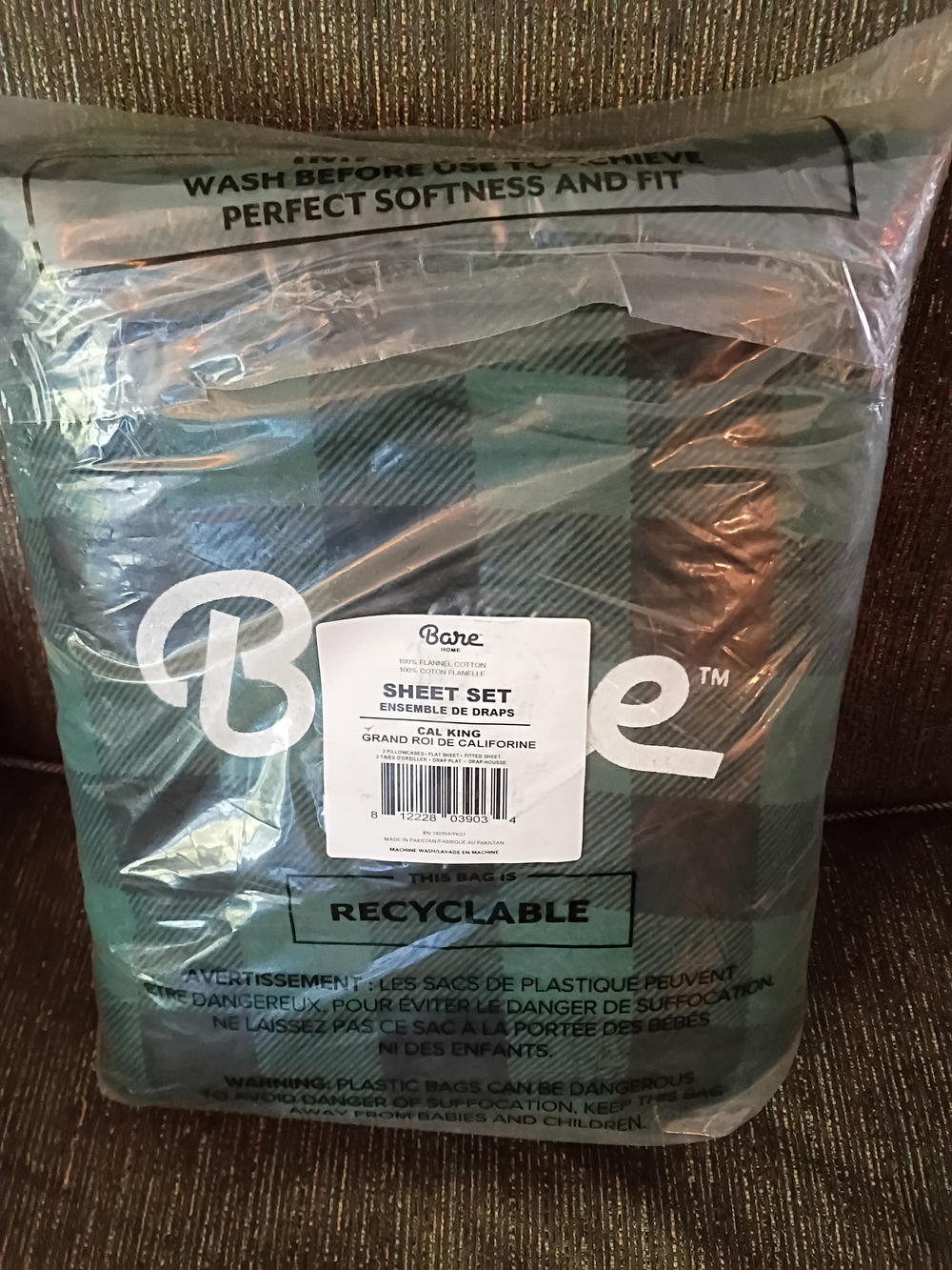 Bare Home California King 100% Flannel Cotton Sheet Set Green Blue Plaid Bedroom